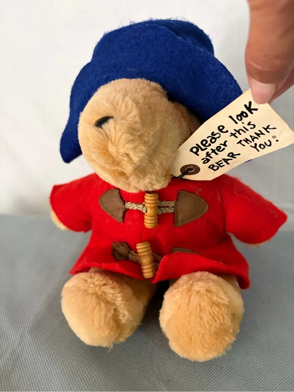 Vintage Paddington Bear Plush Darkest Peru Red Coat Blue Hat(F168)